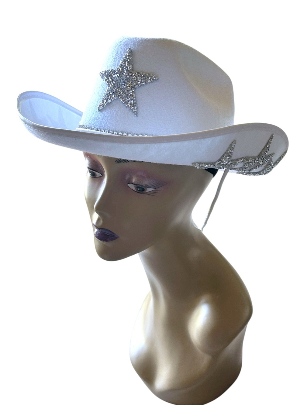 7-Star White Felt Cowboy Hat with Silver Band Accents